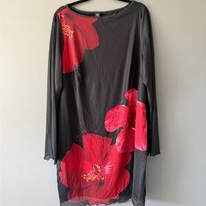 SHEIN Black Dress with Bold Red Floral Design